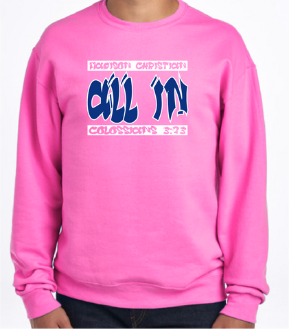 2024 ALL IN Crew Neck Sweatshirt - Neon Pink